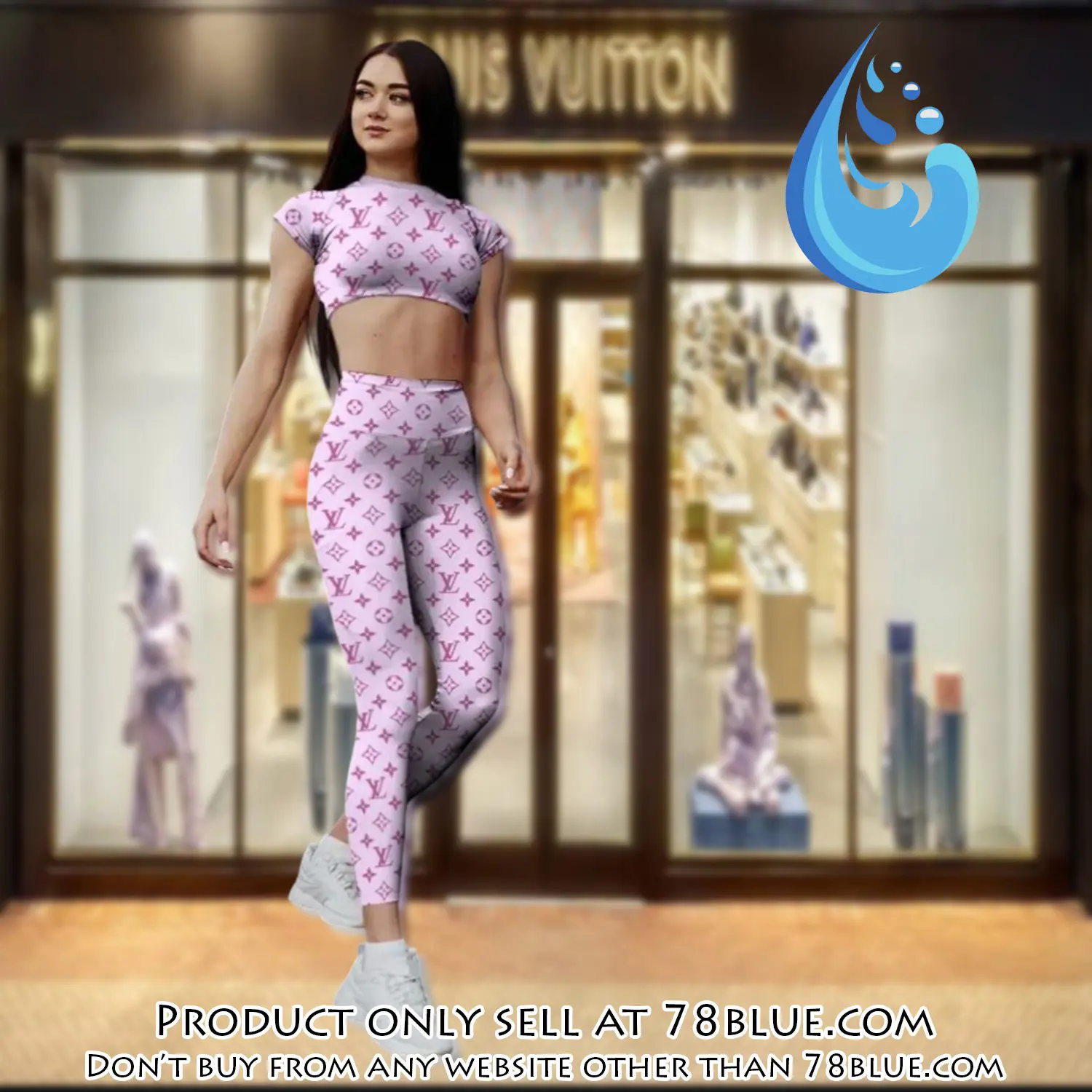 Pink louis vuitton sportwear combo luxury brand crop top tshirt and legging for women ctl1015 78b1442389
